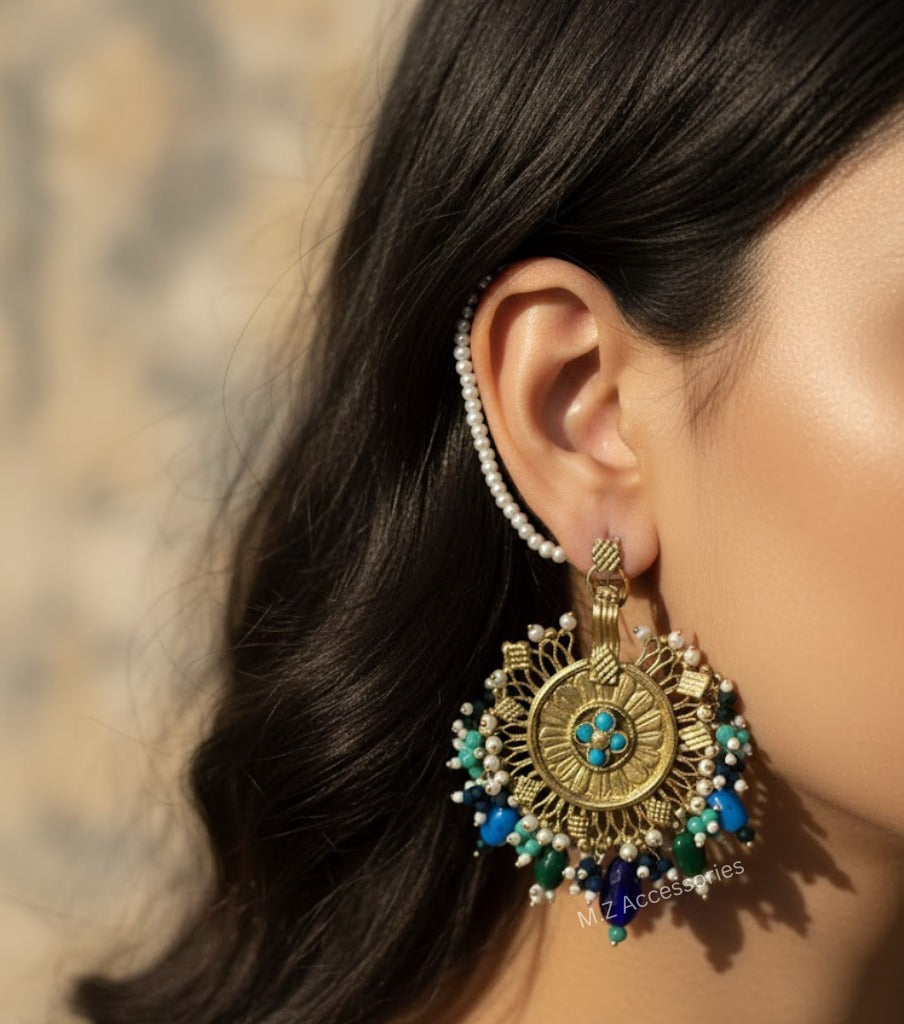 ER-31 Antique gold polish quirky stone earrings with sahara