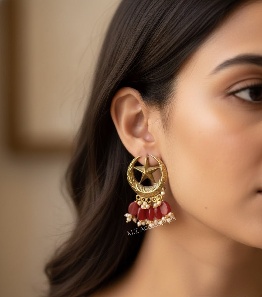 Chand tara earrings with rubi stones