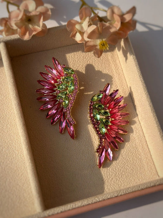 pink green crystal stone   earrings CC-18