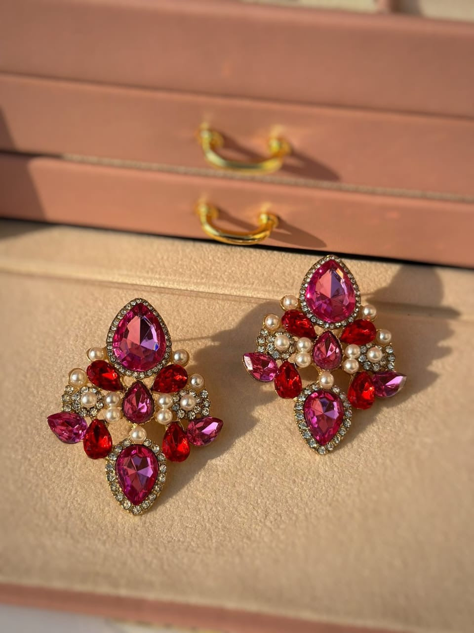 Emerald Pink drop earrings CC-25