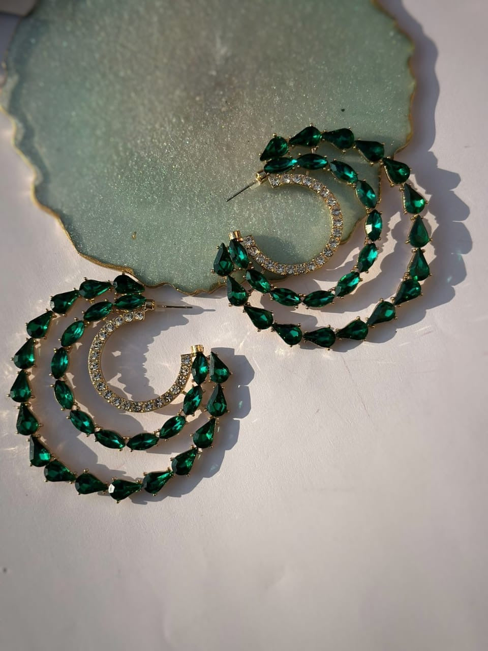 Emerald green long ring earrings CC-40