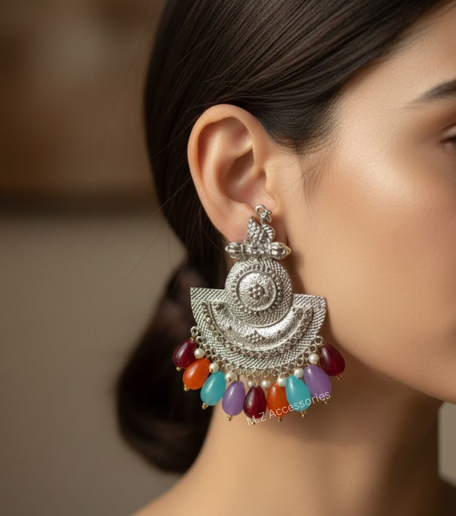 Swan pendant earrings with multi color stone hangings