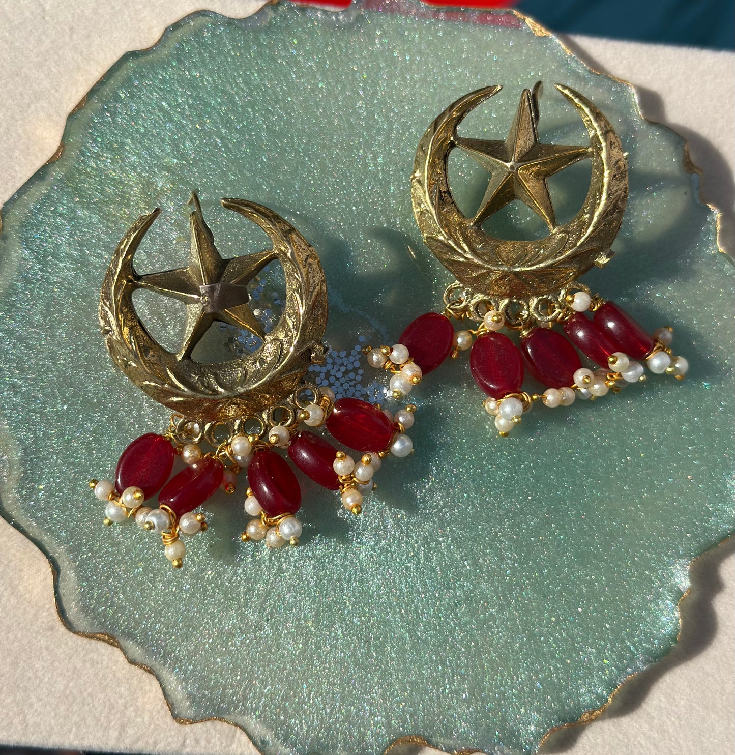 Chand tara earrings with rubi stones