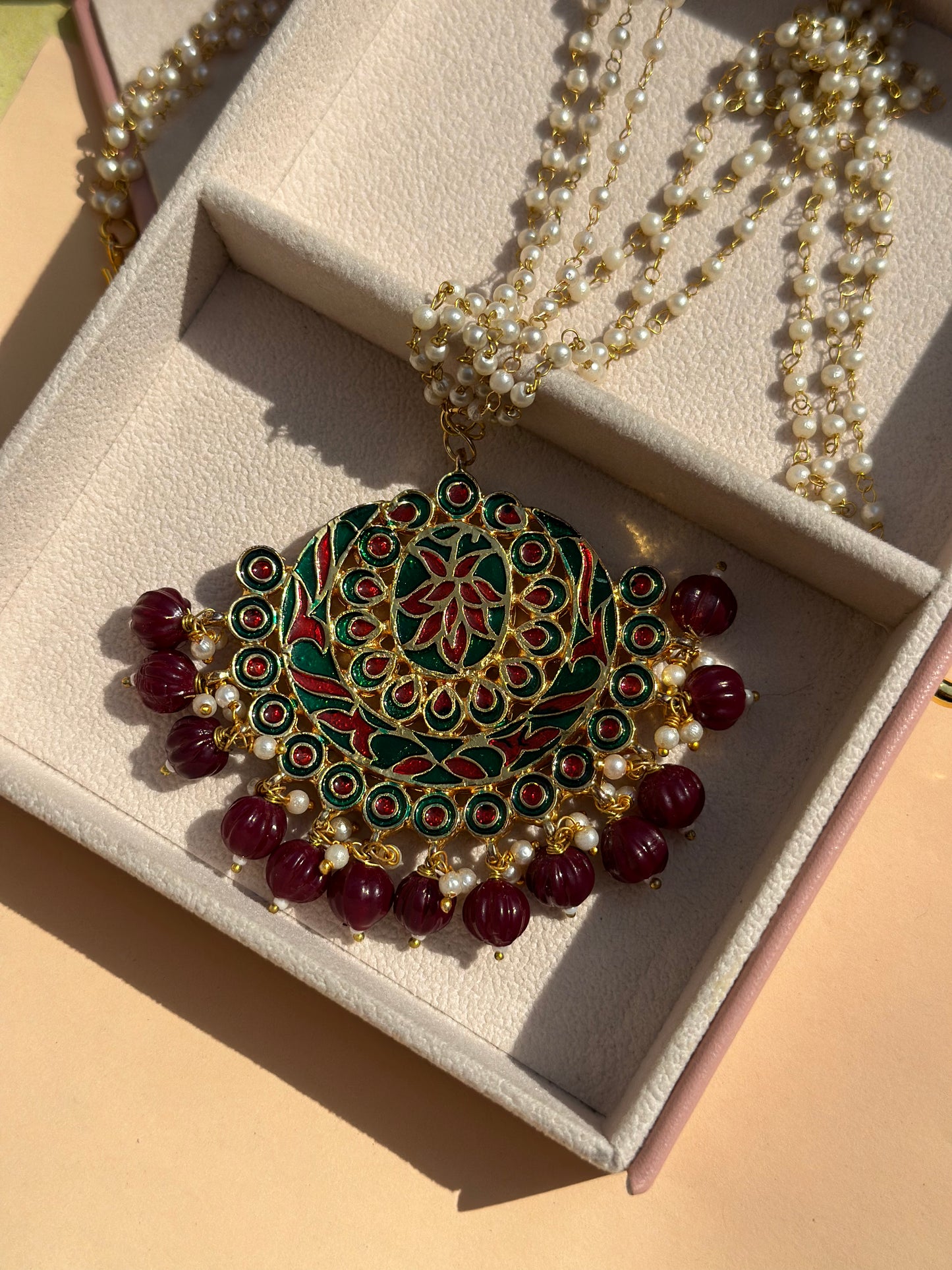 Dual sided wearable jaipuri kundan mala