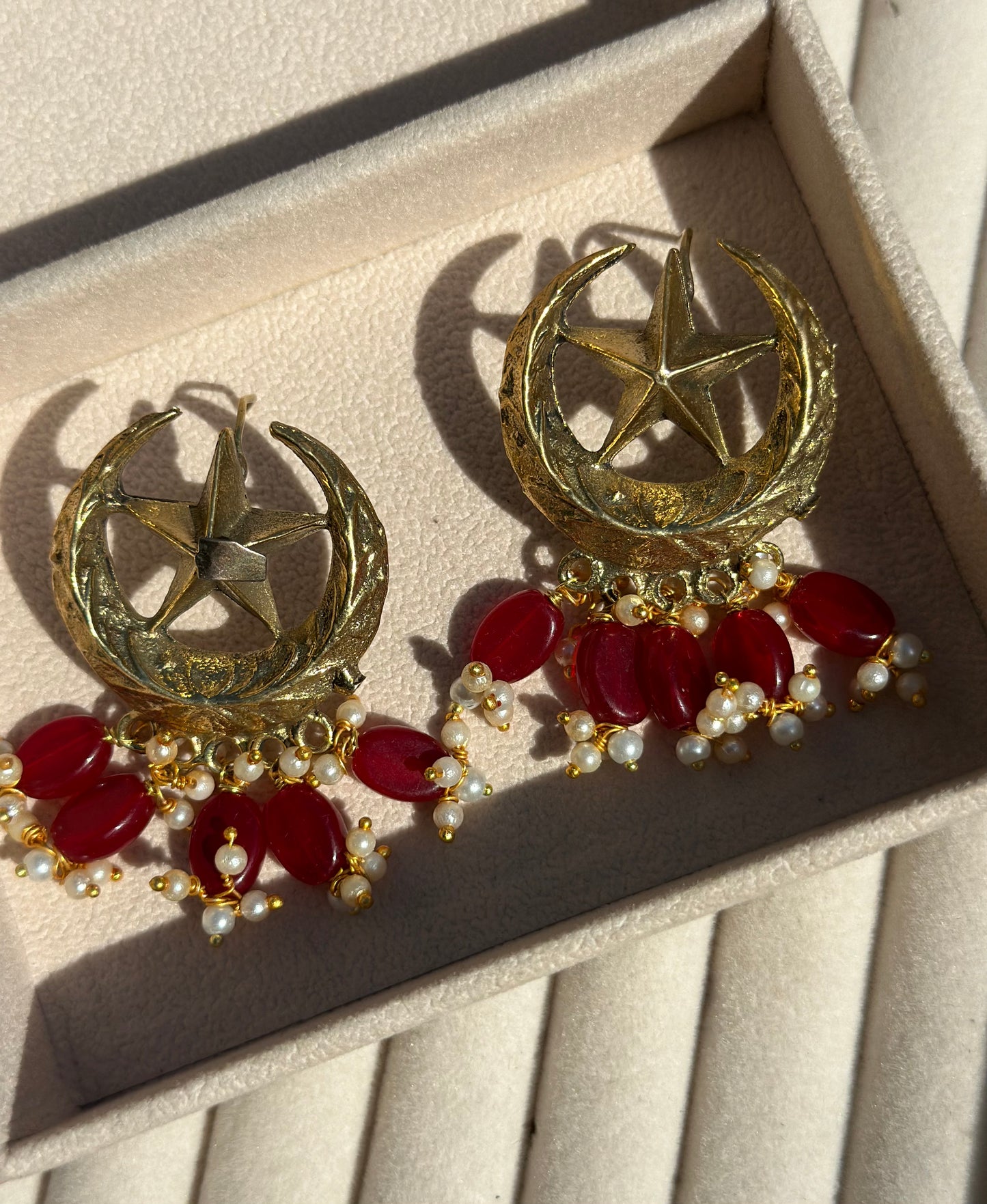 Chand tara earrings with rubi stones