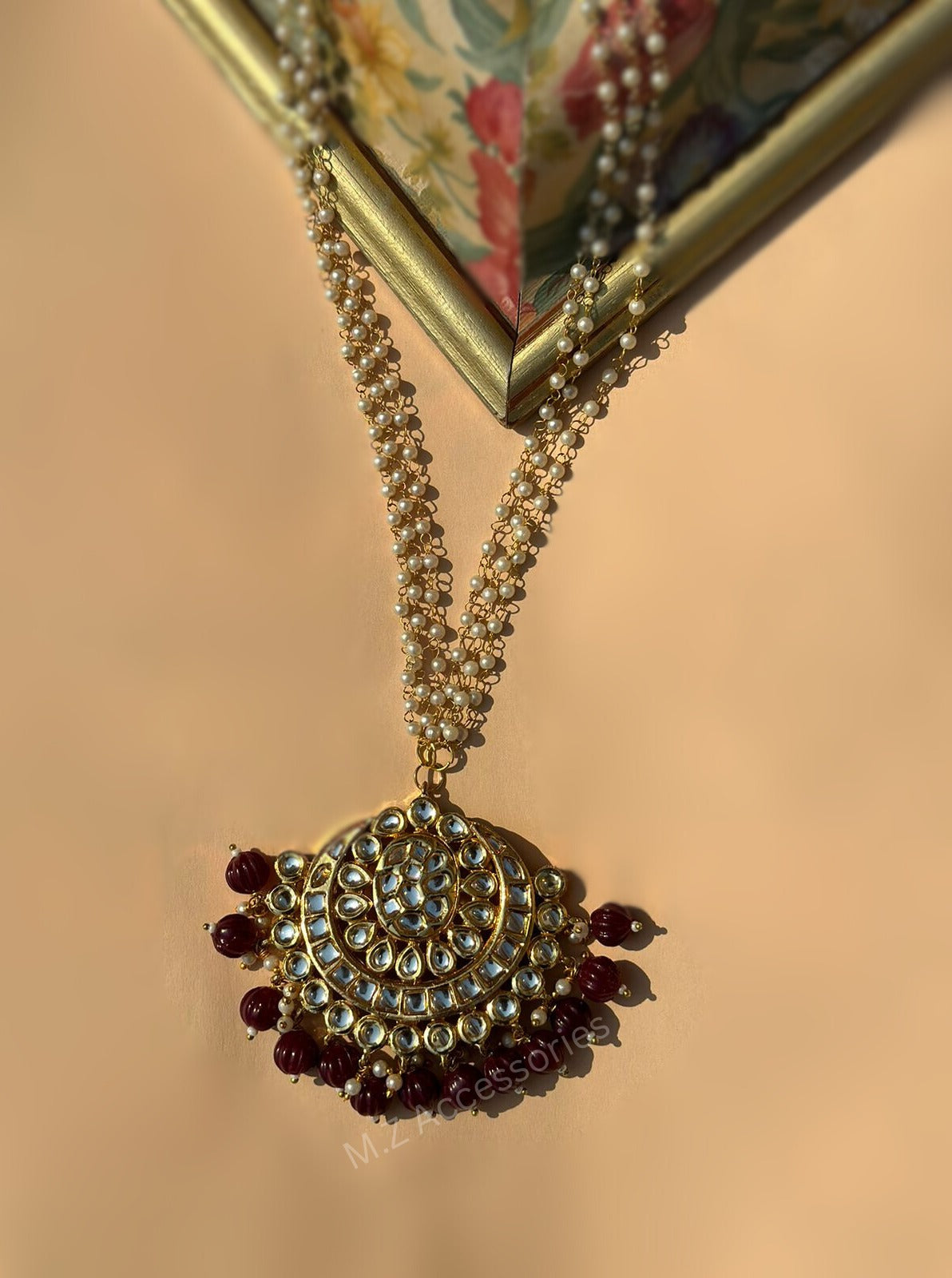 Dual sided wearable jaipuri kundan mala