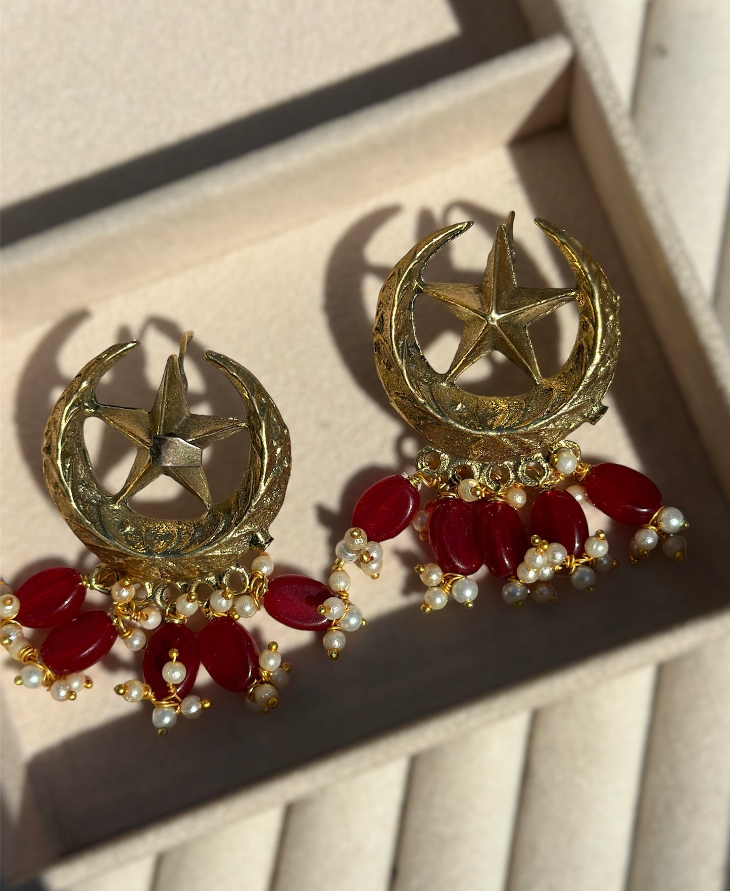 Chand tara earrings with rubi stones