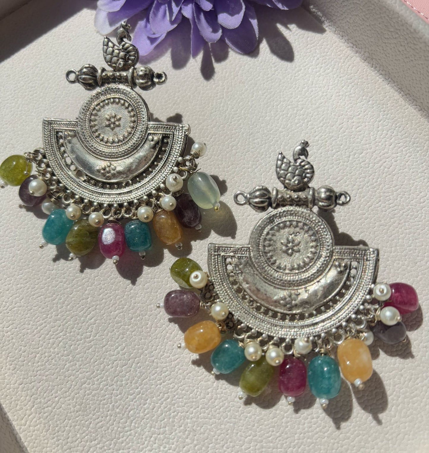 Antique silver earring with multi stones