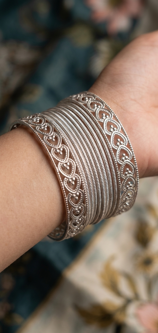 BAN-16 oxidized silver bangle set