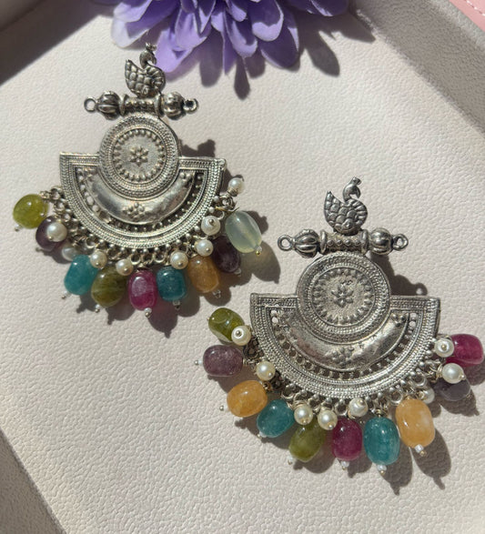 Antique silver earring with multi stones