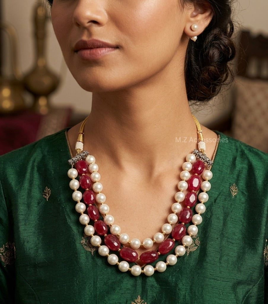 CS -34 Real stone pearl beaded choker