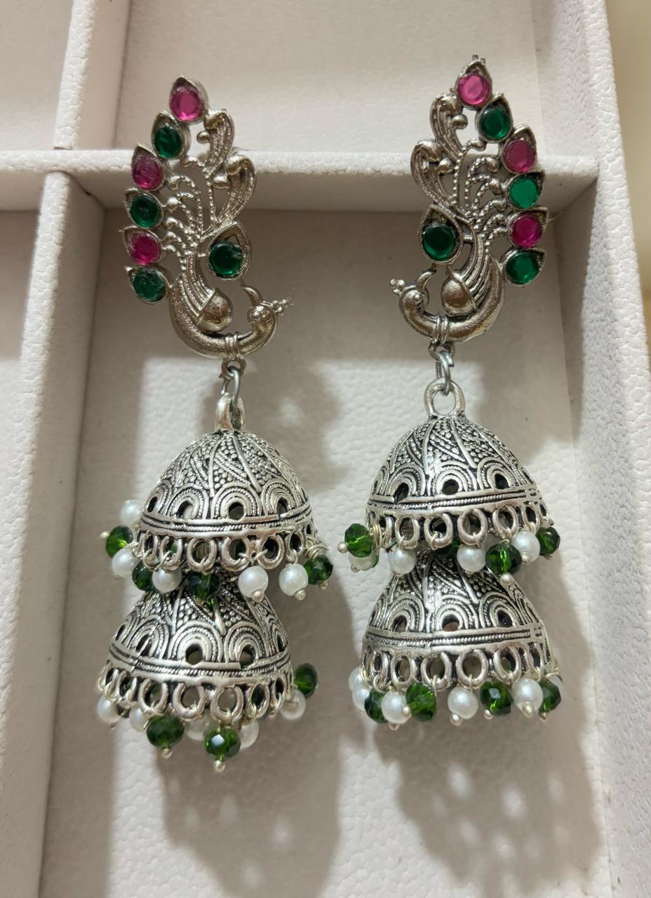 Dual jhumki peacock earrings