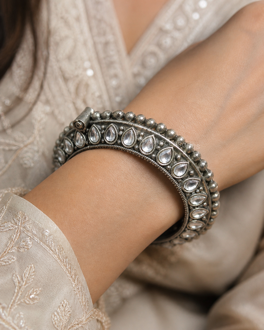 German silver openable kundan kara