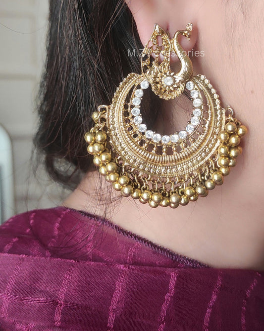 Antique gold polish peacock earrings