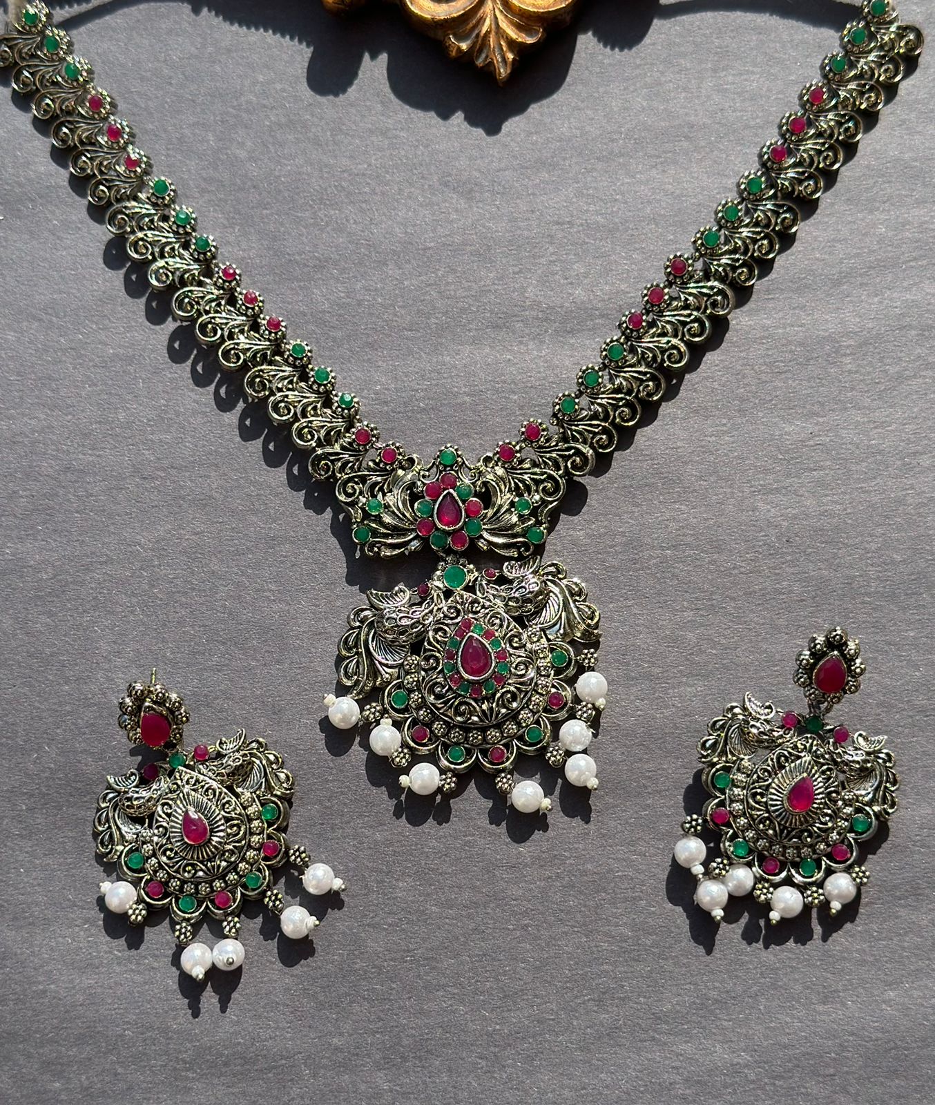 KS-17 Oxidized german silver kolhapuri choker with earrings