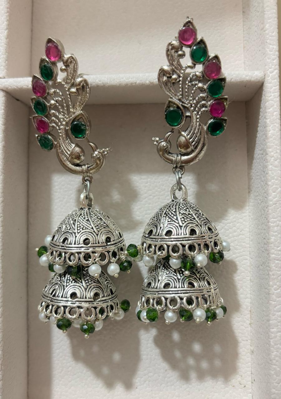 Dual jhumki peacock earrings