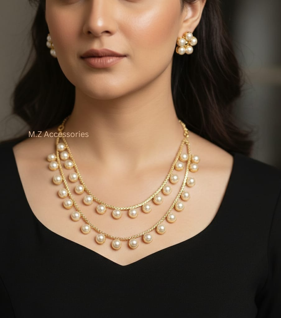 CS-40 Dual layered rajwadi polish choker set with pearl stone