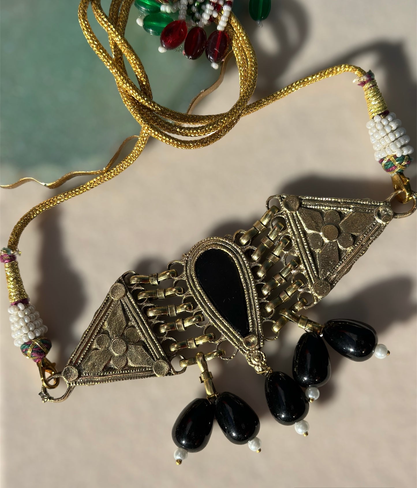 Antique afghan choker with black stone hangings