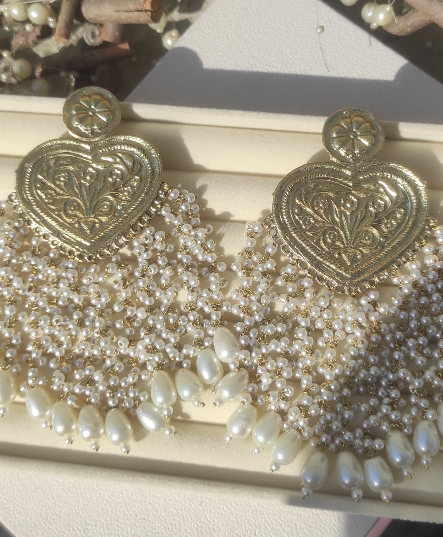 Antique gold polish long hanging earrings