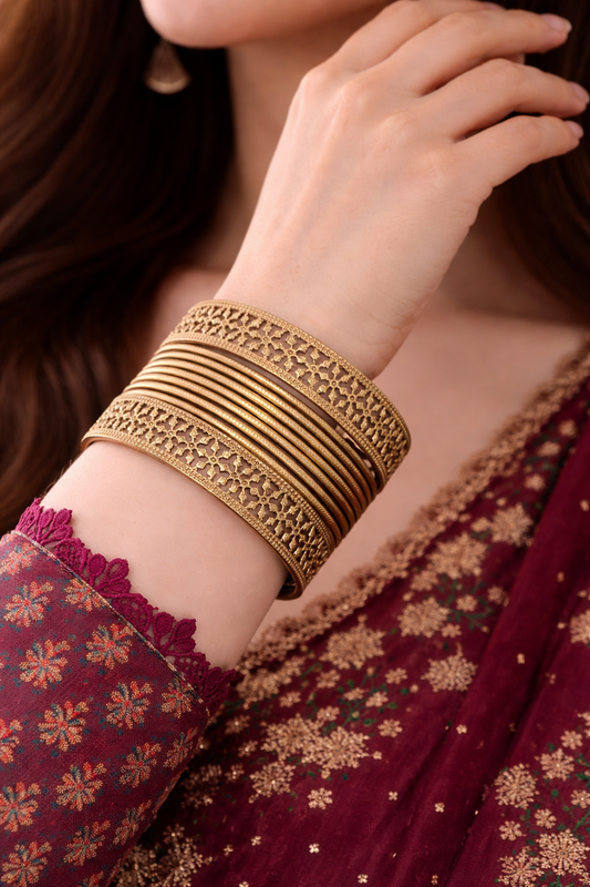 BAN-11 Antique gold polish bangles with kara