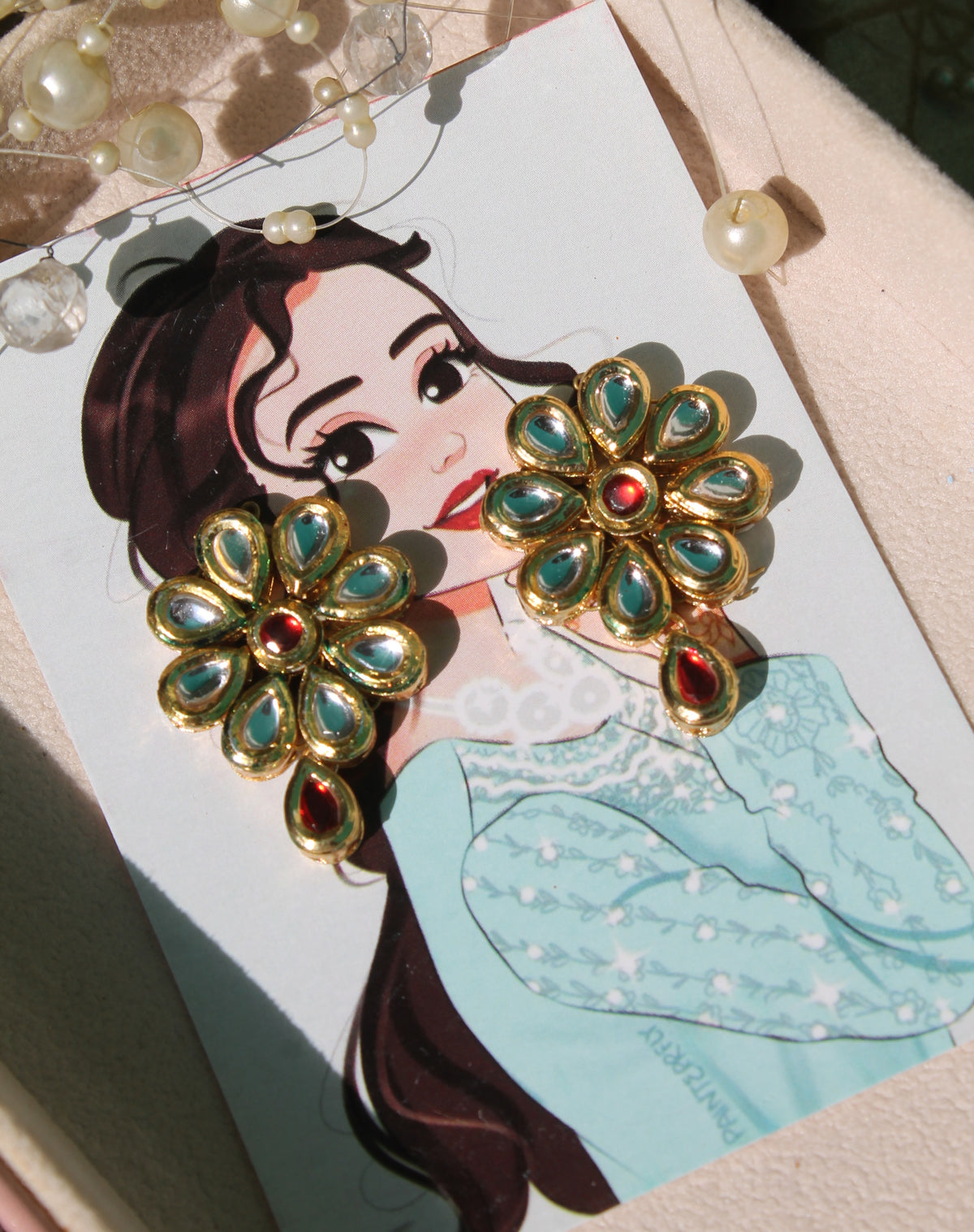 Jaipuri kundan flower earrings