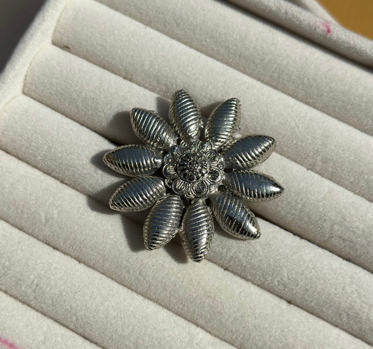 Oxidized silver sunflower ring adjustable size