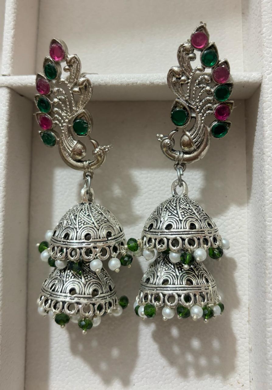 Dual jhumki peacock earrings