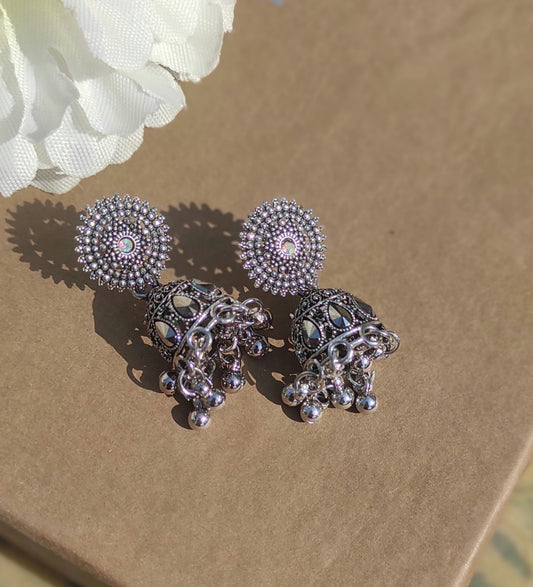 Antique silver polish mini jhumki