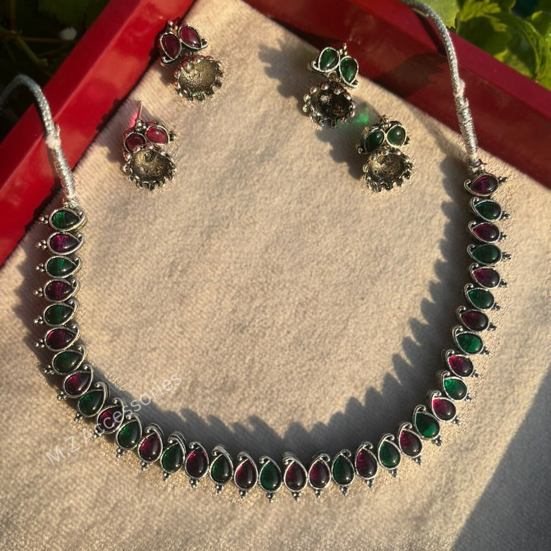 NS-5 (2 in 1 )dual sided wearable choker set with jhumki