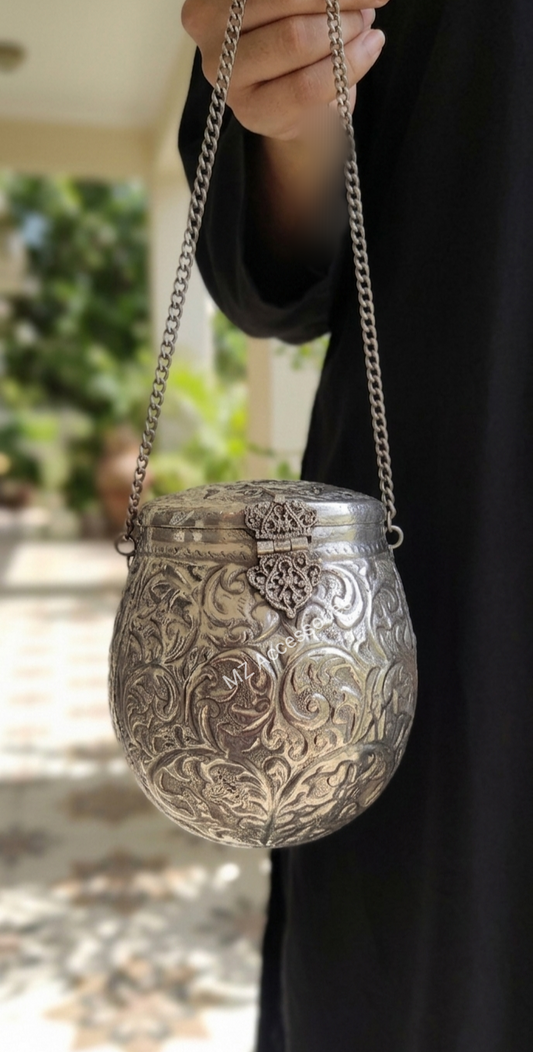 Oxidized german silver clutch