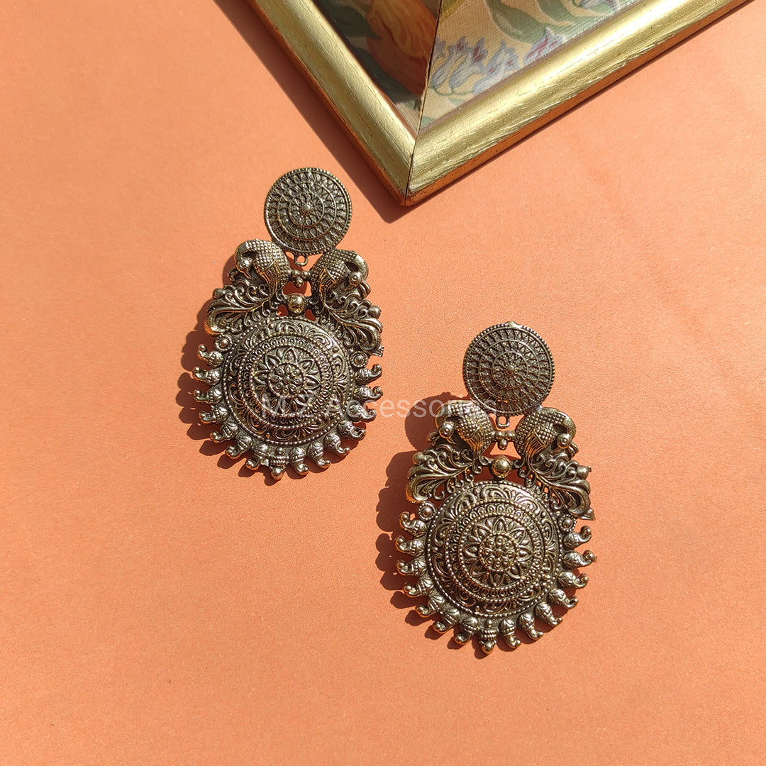 ER-16 Antique gold polish peacock earrings