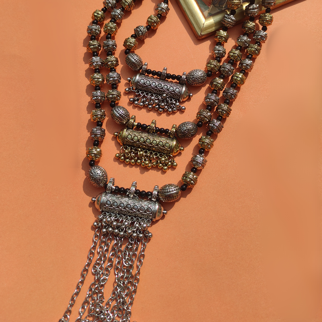 ML-1 Oxidized German Silver Dual Tone Layered Mala