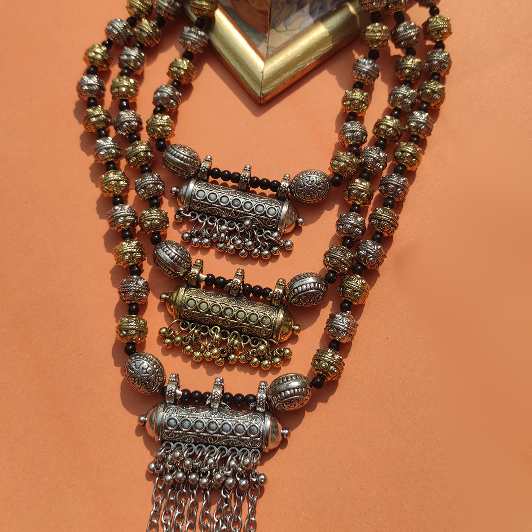 ML-1 Oxidized German Silver Dual Tone Layered Mala