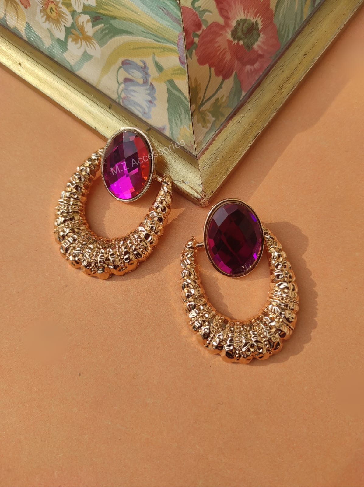 Golden Pink dangling earrings CC-20