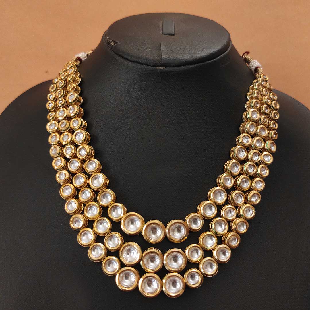 Multi layered jaipuri kundan mala with earrings