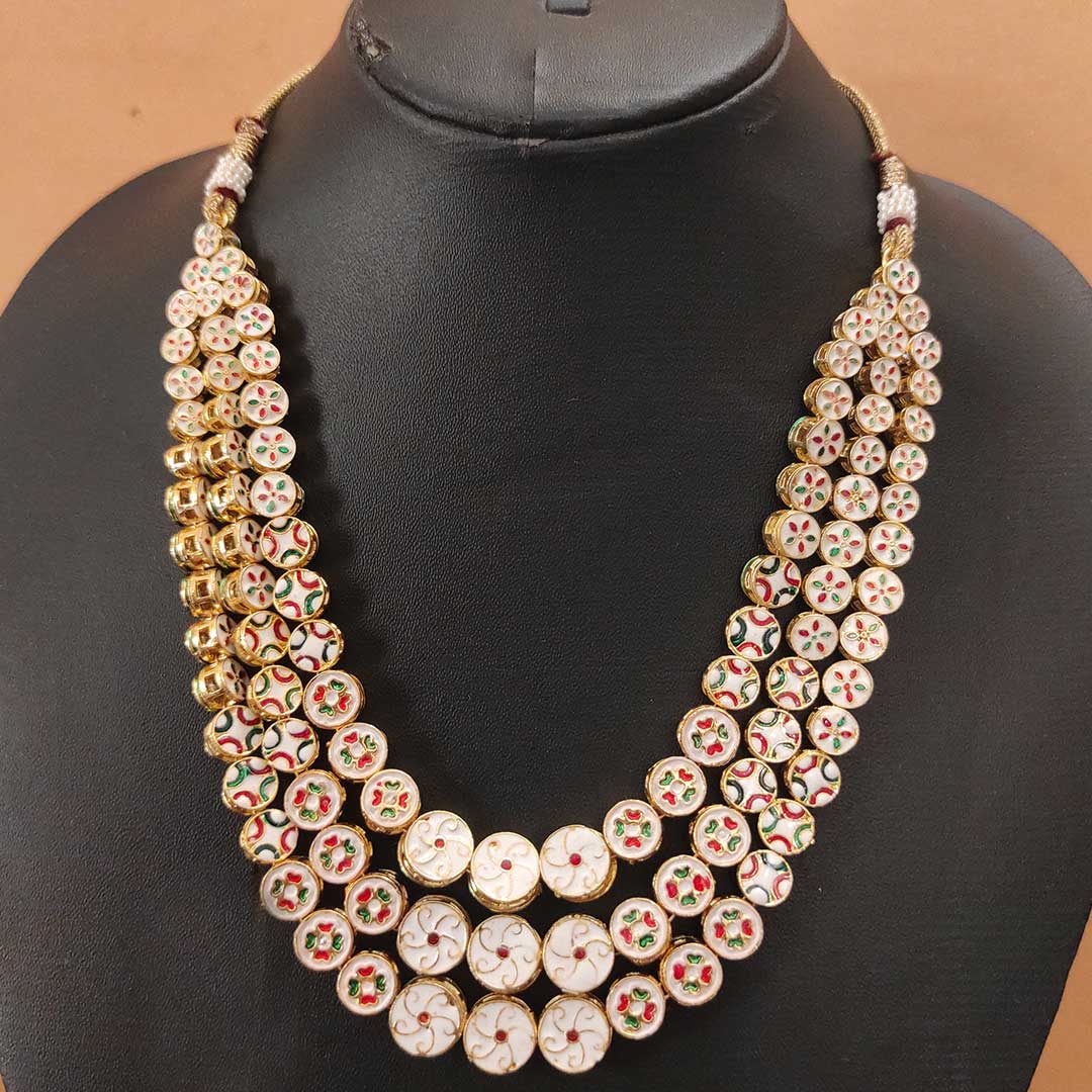 Multi layered jaipuri kundan mala with earrings