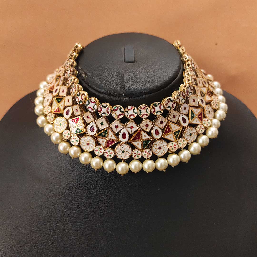 Dual sided wearable Heavy kundan choker and earrings with backside meena