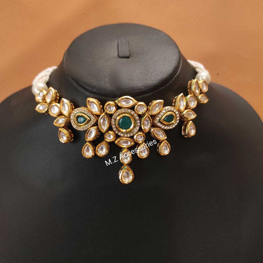 both sided wearable  jaipuri kundan necklace with jhumki