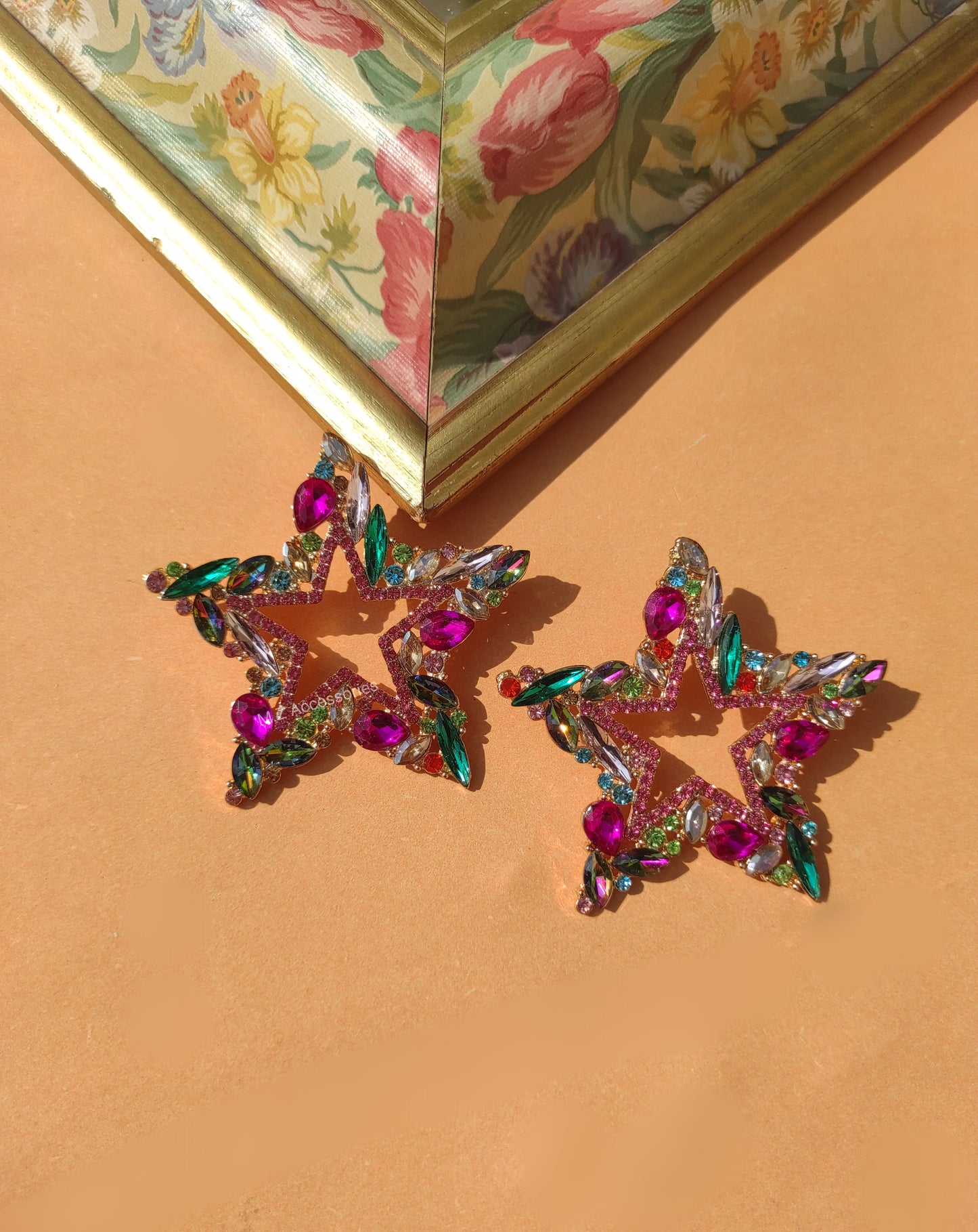 Multi stone color star earrings CC-29