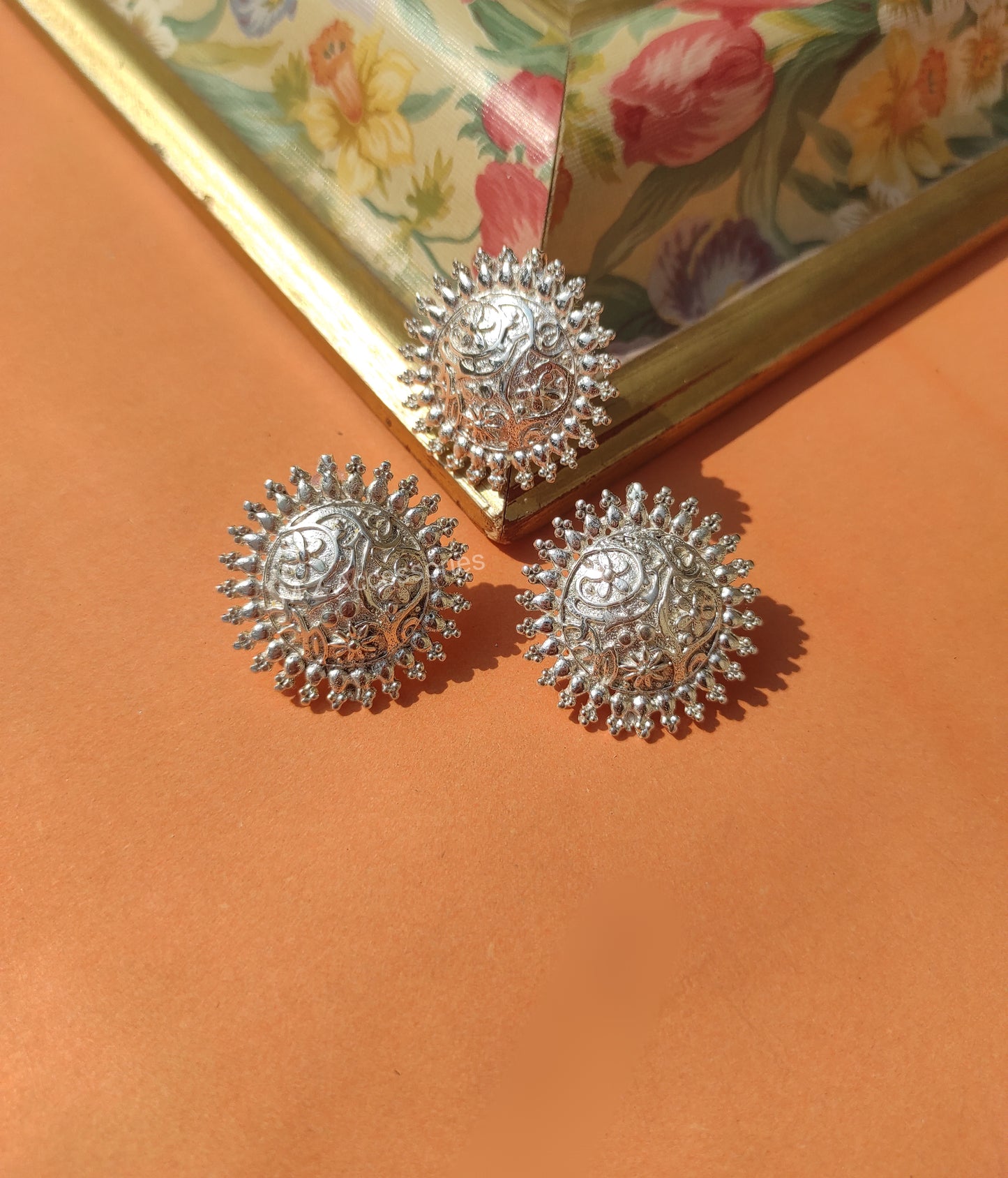 CS-16 oxidized german silver ear studs with ring