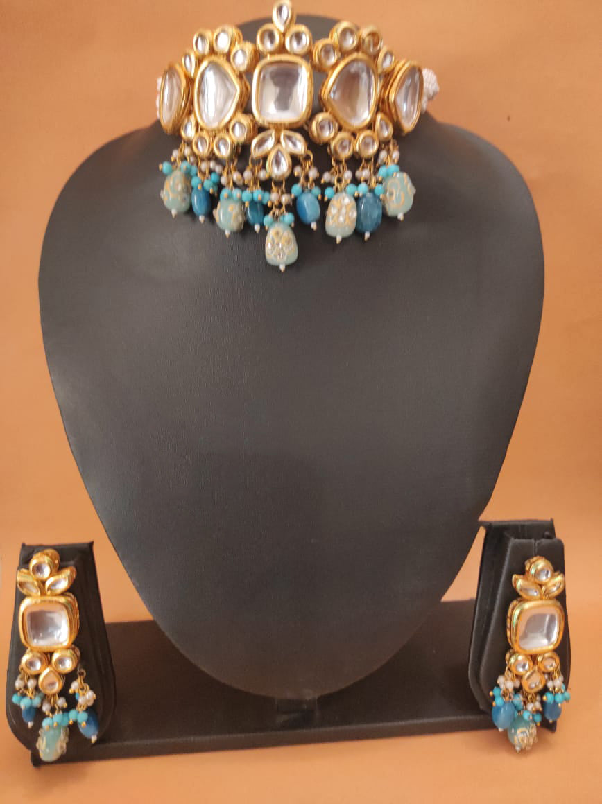 Jaipuri kundan choker set with pearl dori