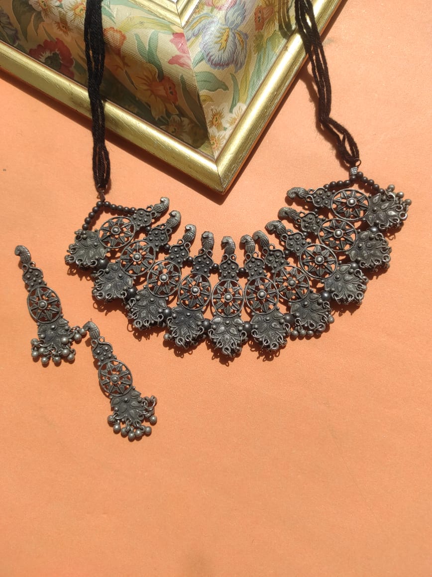 oxidized german silver black polished choker set cs-41