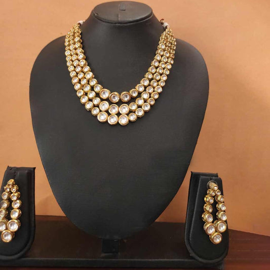 Multi layered jaipuri kundan mala with earrings