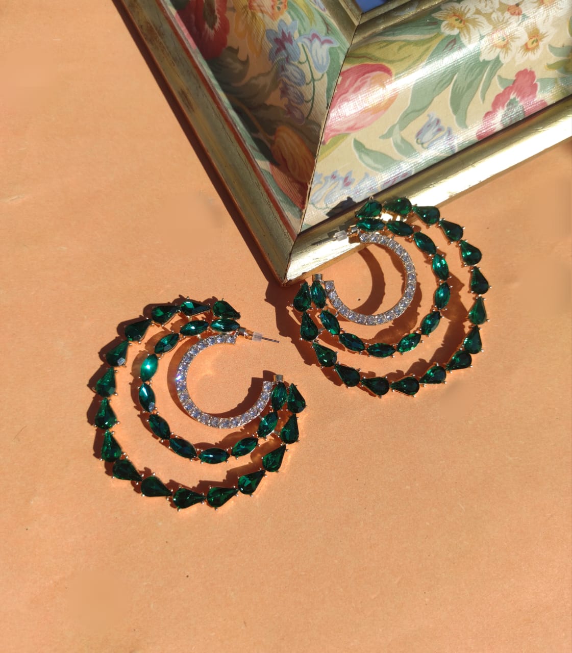 Emerald green long ring earrings CC-40